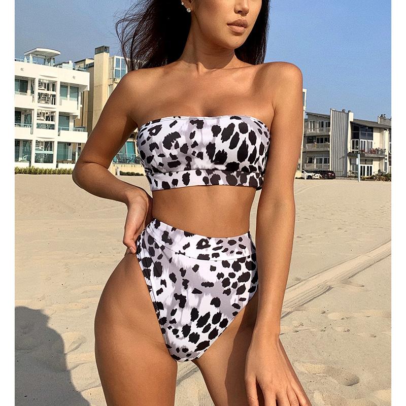 RUUHEE Leopard Knotted Two Piece High Waisted Swim Set With High