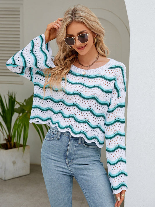 Bell-Sleeved Wave Sweater