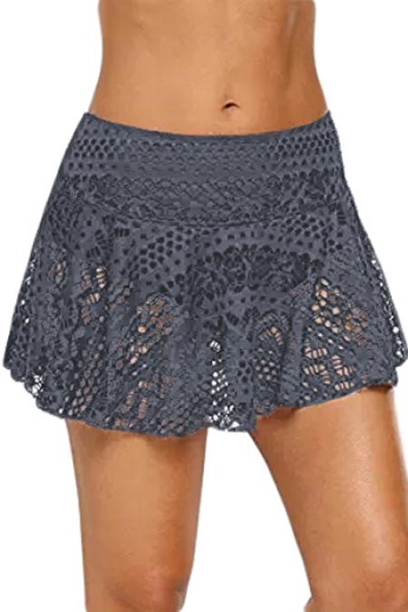 Gray Crochet Lace Skirted Bikini Bottom