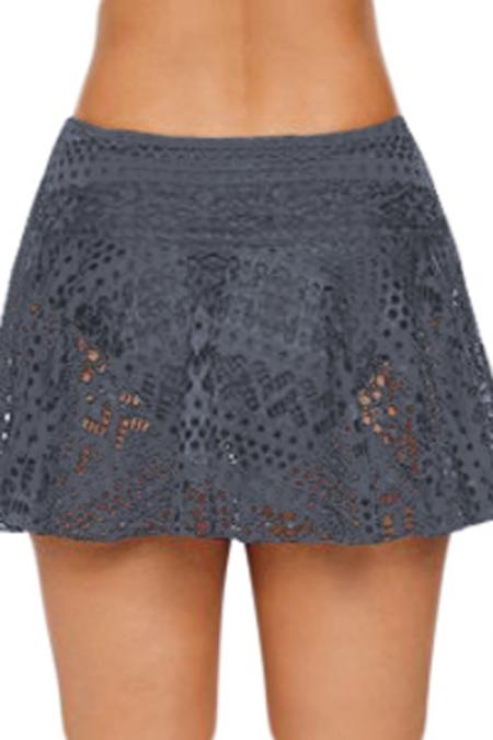 Gray Crochet Lace Skirted Bikini Bottom