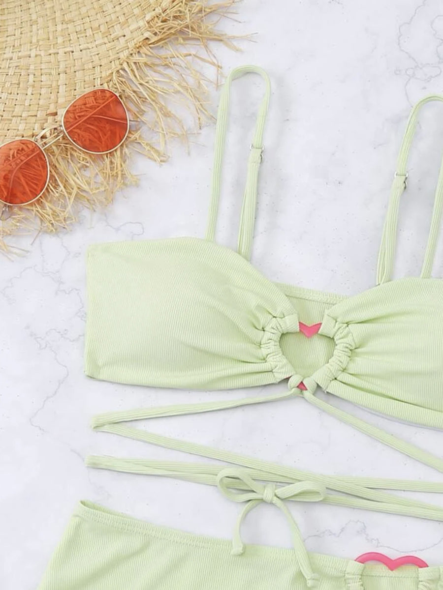 Love Ring Brazilian Bikini 3-Piece Swimsuit with Beach Skirt
