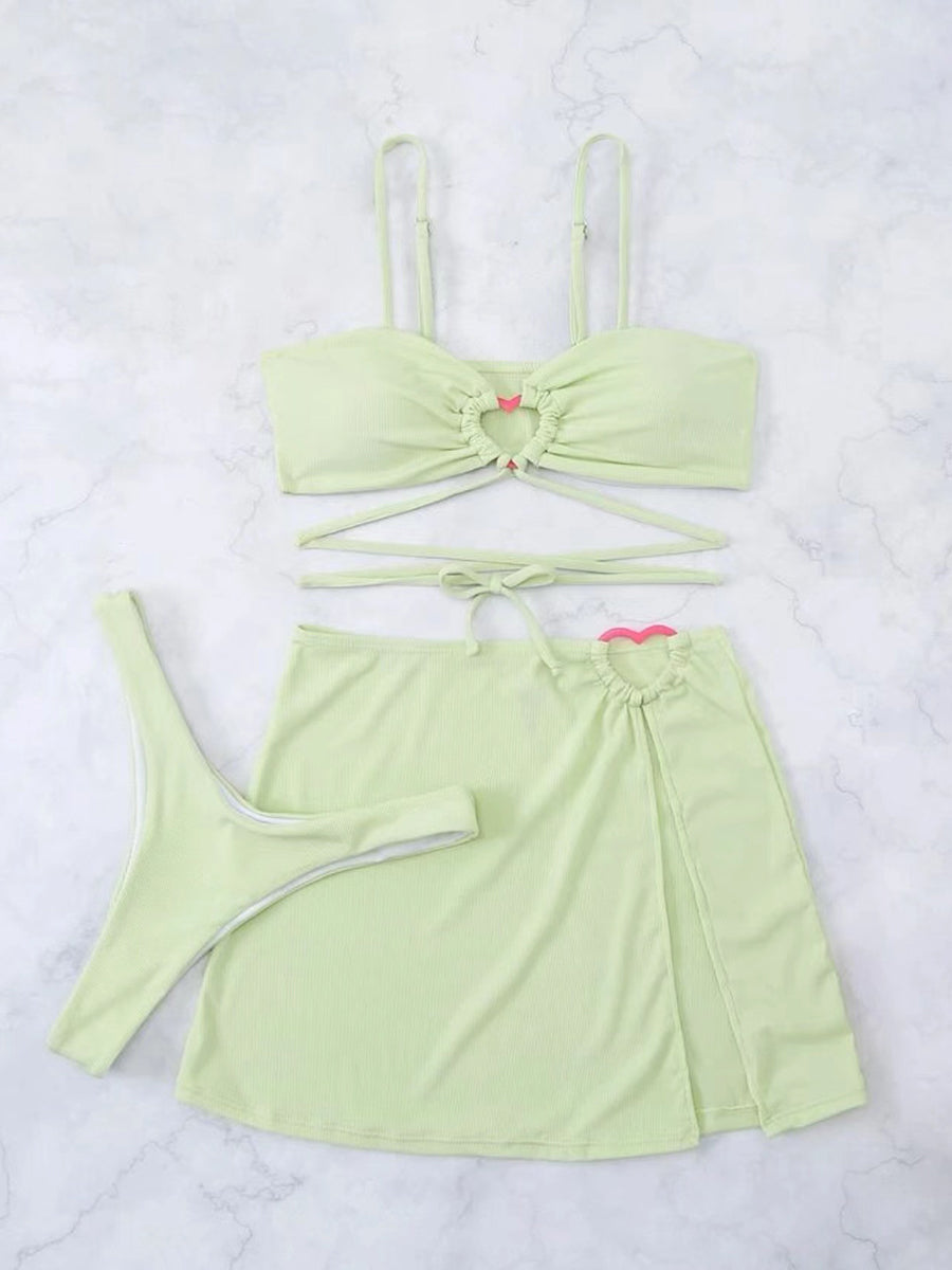 Love Ring Brazilian Bikini 3-Piece Swimsuit with Beach Skirt