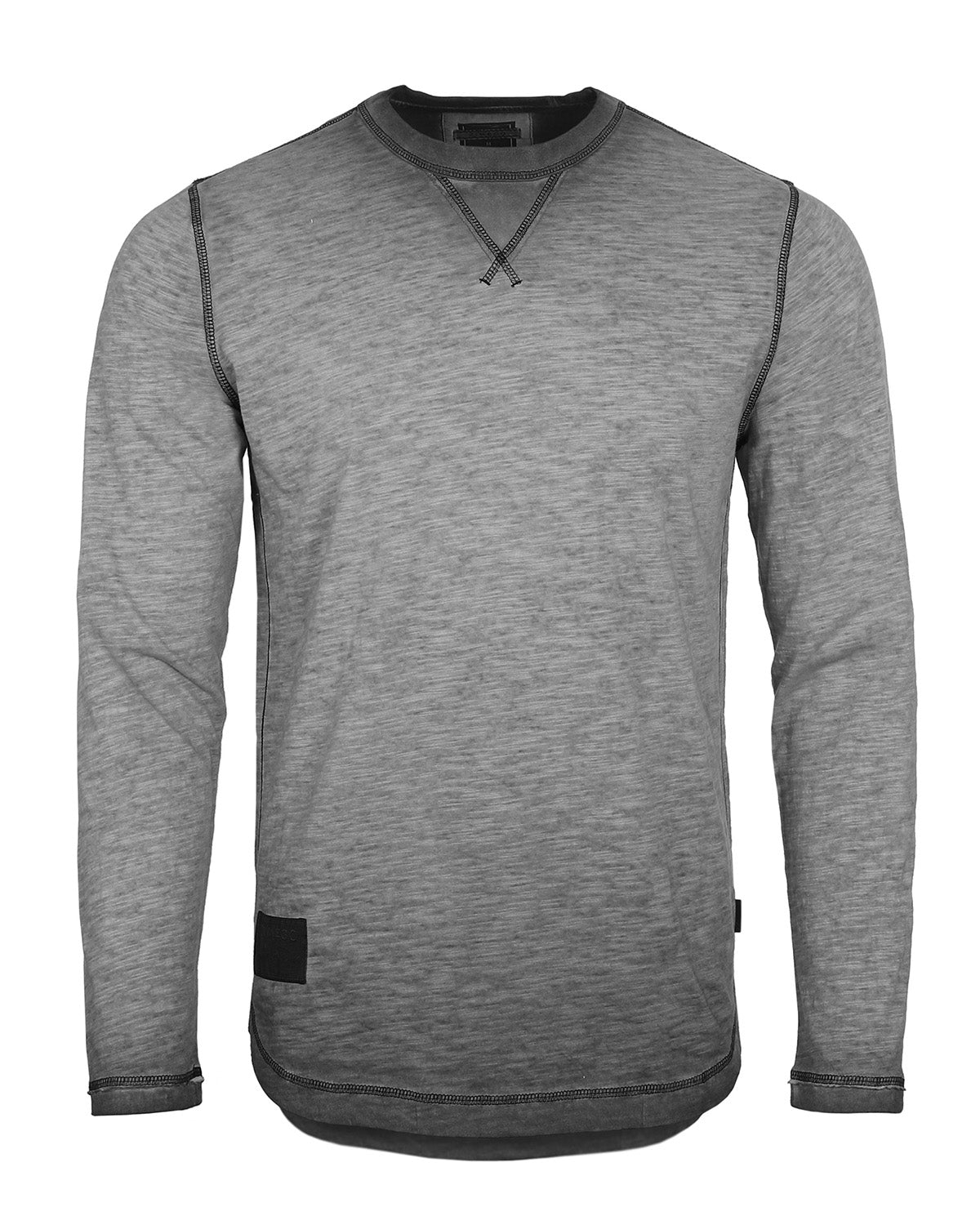 NEW - Men's Long Sleeve Crew Neck Vintage Wash T-Shirt with Curved Bottom Hem-1