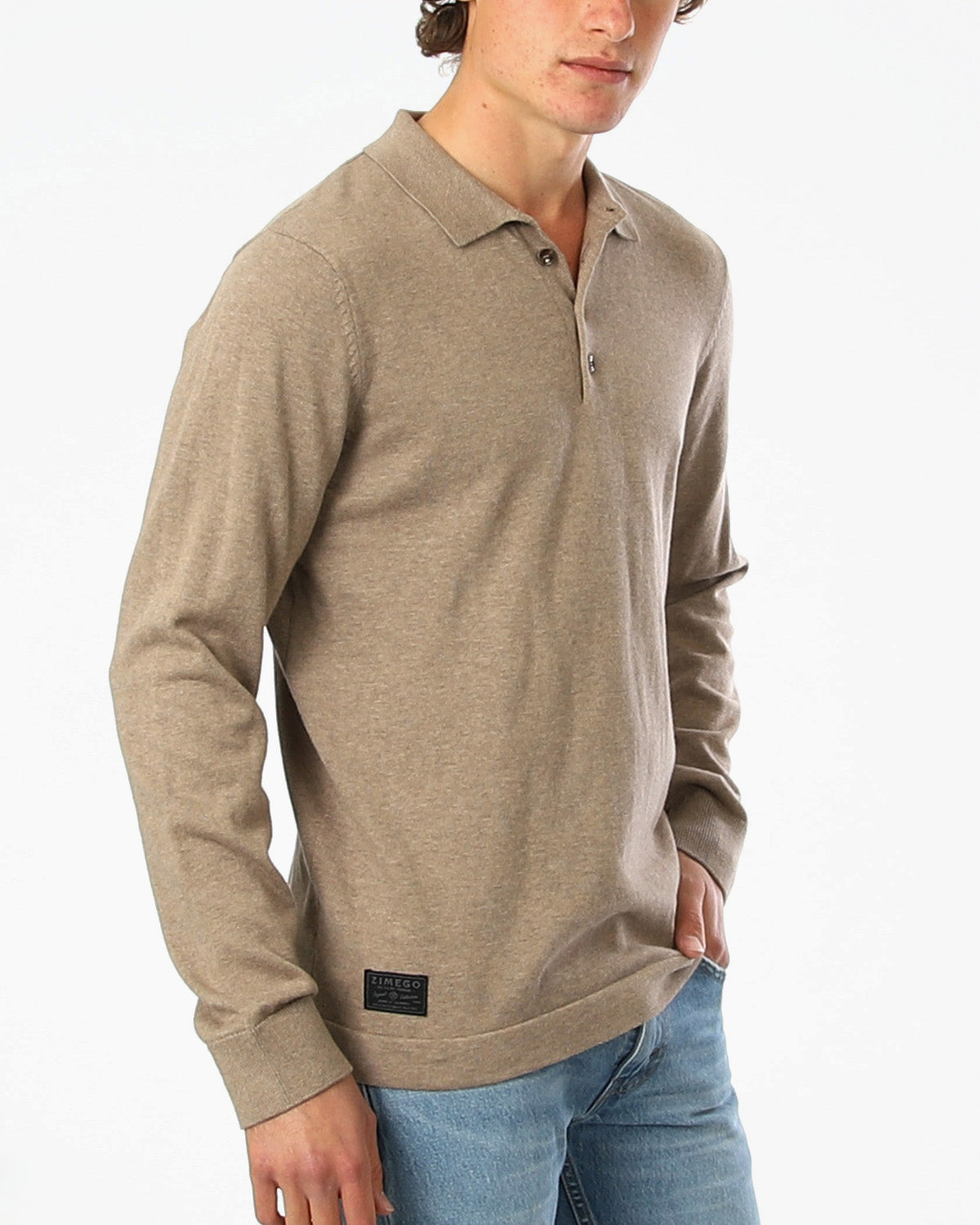 ZIMEGO Men's Casual Polo Sweater - Long Sleeve Pullover Button Knit Shirt-0