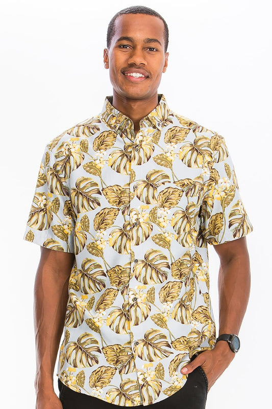 Golden Leaf Hawaiian Button Down Shirt
