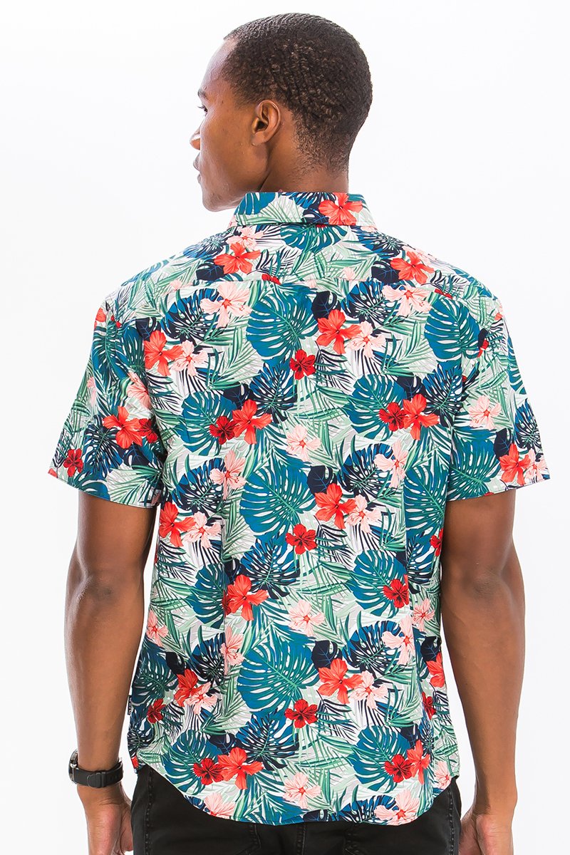 Tropical Monstera Hawaiian Button Down Shirt