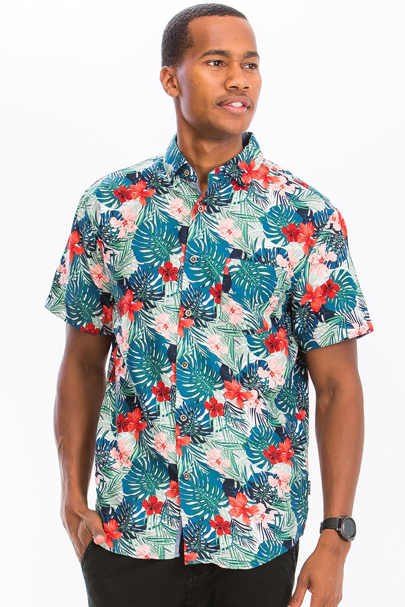 Tropical Monstera Hawaiian Button Down Shirt
