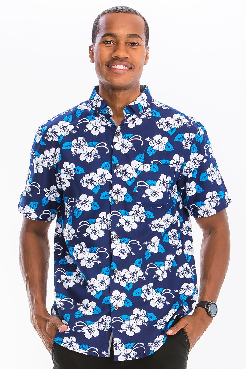 New Point of Blue Hawaiian Button Down Shirt